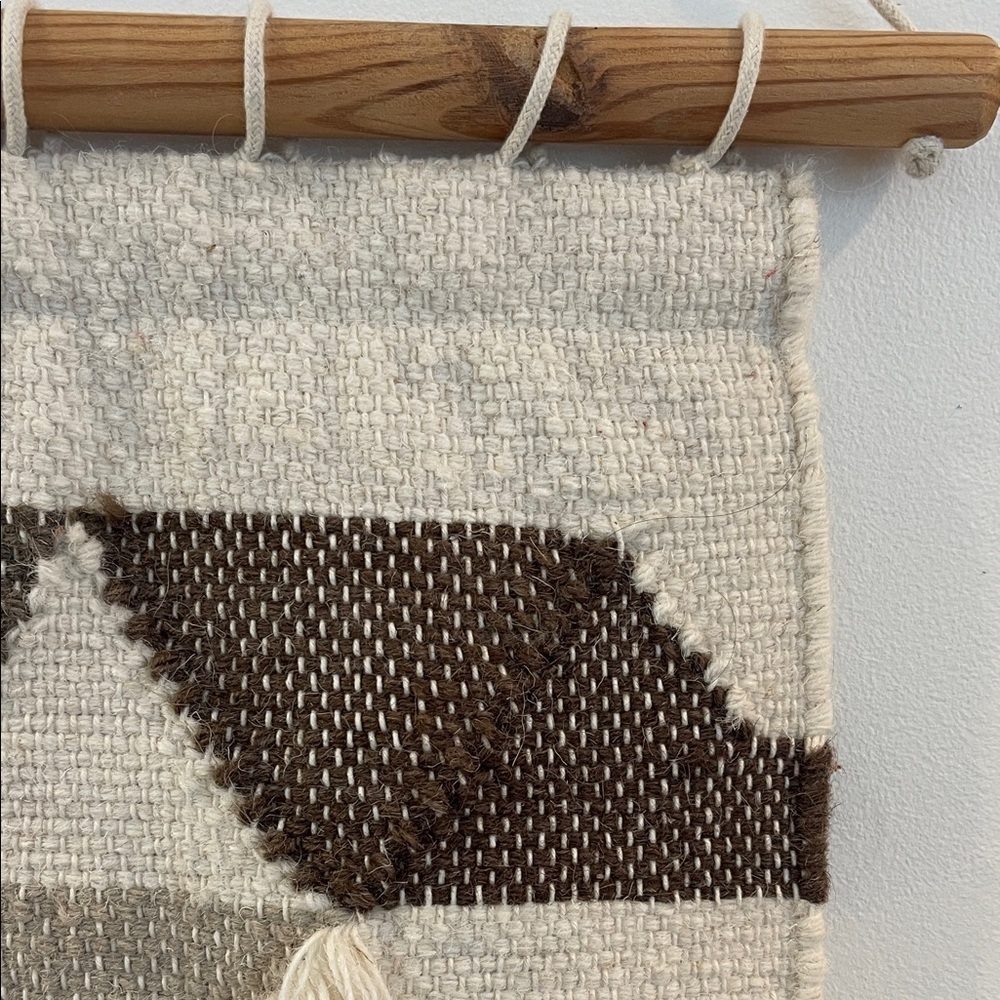 Bohemian Woven Wall Hanging Tapestry with Fringe and Wood Rail - Picture 5 of 6